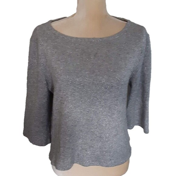 Vince Camuto soft gray cropped sweater M metallic thread polyester rayon - Picture 1 of 4